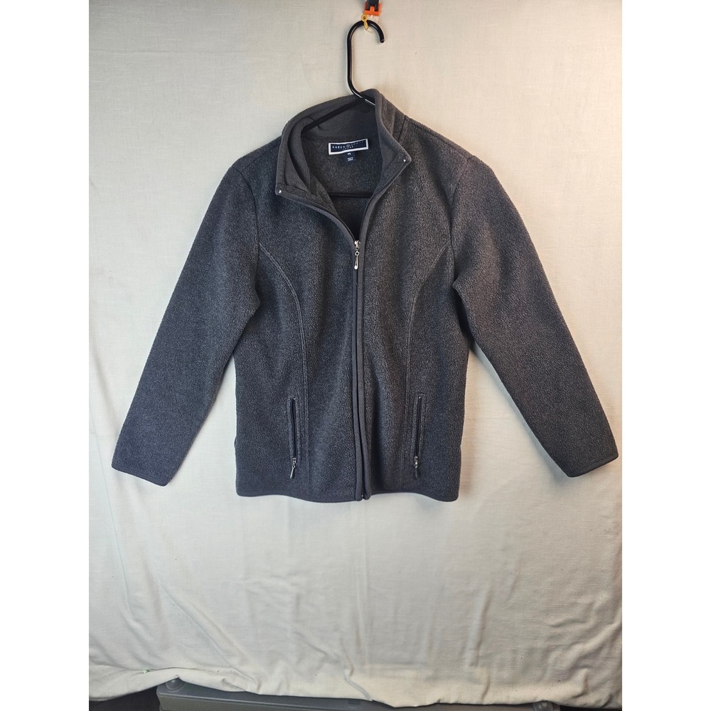 Karen Scott Sport Womens Fleece Jacket Charcoal Gray Full Zip Petite Small PS